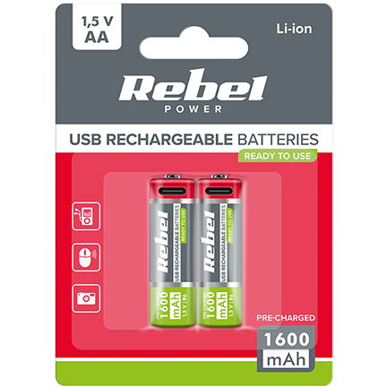ACUMULATORI LI-ION AA R6 1600MAH USB-C BLISTER 2 REBEL