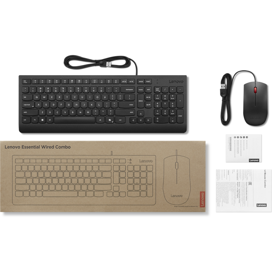 Kit Tastatura și Mouse Lenovo Essential Combo AI Layout US English cu Simbol Euro (103P) Negru — imaginea 4