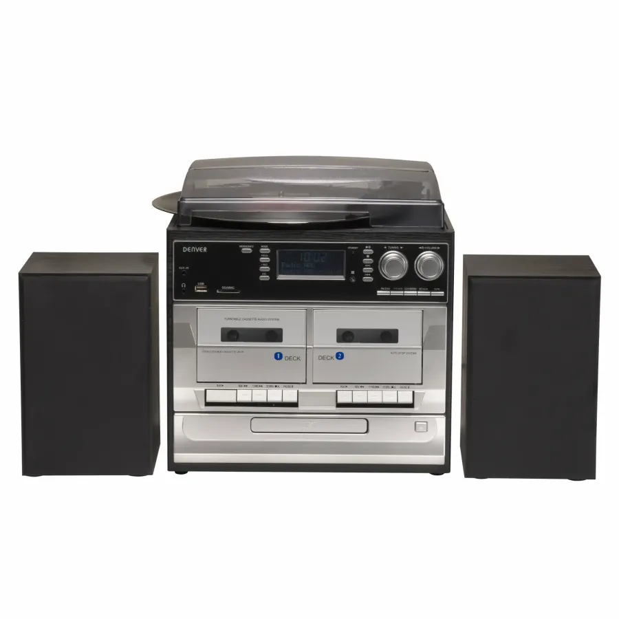 Sistem Audio Denver MRD-166 cu 2 Difuzoare Pick-Up CD Player Casetofon Dublu Radio FM/DAB+ Putere Maximă 2 x 20W Negru — imaginea 3
