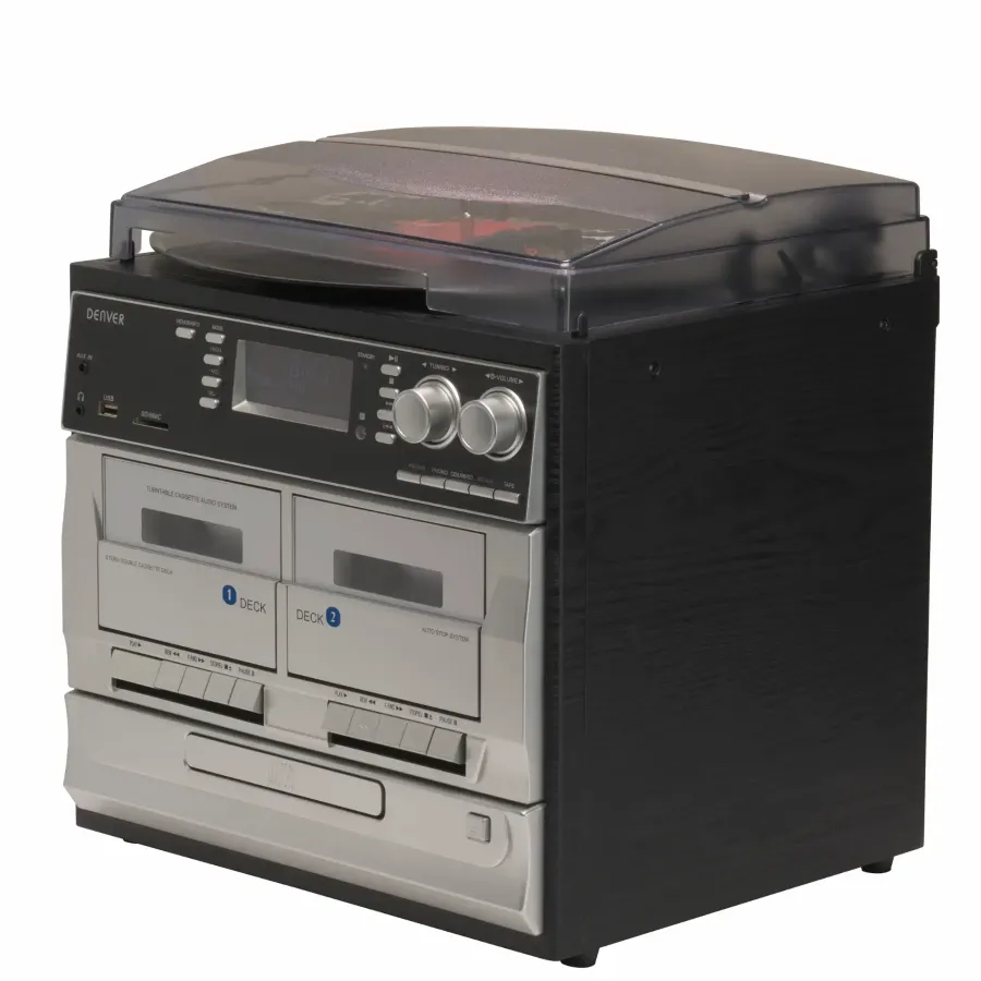 Sistem Audio Denver MRD-166 cu 2 Difuzoare Pick-Up CD Player Casetofon Dublu Radio FM/DAB+ Putere Maximă 2 x 20W Negru — imaginea 2