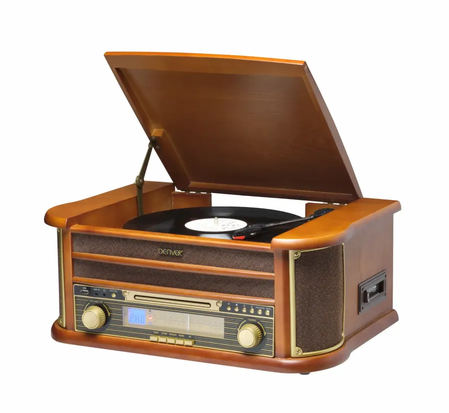 Sistem Audio Retro Denver MCR-50MK3 cu Pick-up CD Player Casetofon Radio AM/FM Putere Maximă 50W Maro