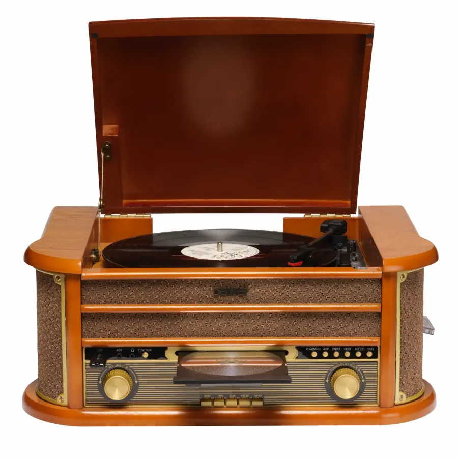 Sistem Audio Retro Denver MRD-51 cu Pick-up CD Player Casetofon Radio FM/DAB Putere Maximă 2 x 25W Lemn Maro