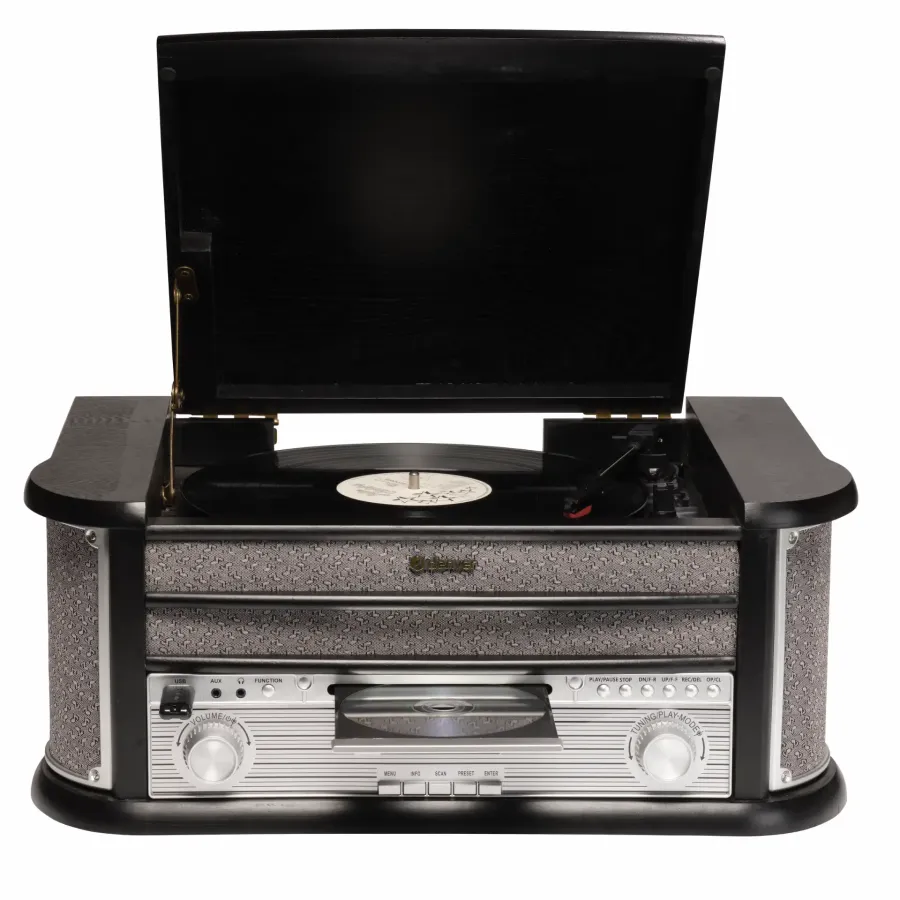 Sistem Audio Retro Denver MRD-51 cu Pick-up CD Player Casetofon Radio FM/DAB Putere Maximă 2 x 25W Negru