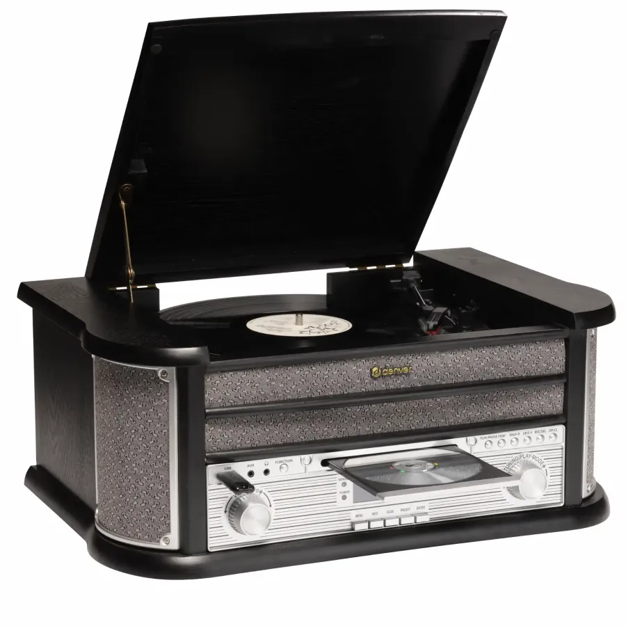 Sistem Audio Retro Denver MRD-51 cu Pick-up CD Player Casetofon Radio FM/DAB Putere Maximă 2 x 25W Negru — imaginea 2