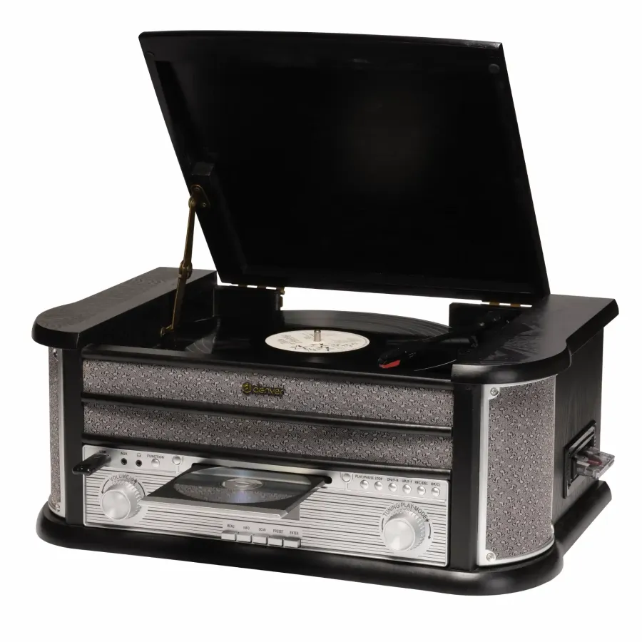 Sistem Audio Retro Denver MRD-51 cu Pick-up CD Player Casetofon Radio FM/DAB Putere Maximă 2 x 25W Negru — imaginea 4