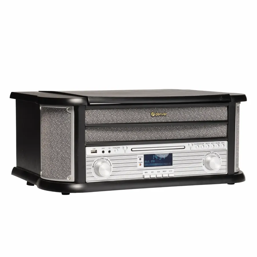 Sistem Audio Retro Denver MRD-51 cu Pick-up CD Player Casetofon Radio FM/DAB Putere Maximă 2 x 25W Negru — imaginea 6