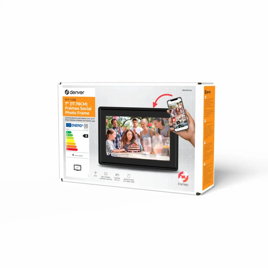 Ramă Foto Digitala Denver PFF-725B FRAMEO Ecran IPS Tactil 7Inch Stocare 8GB Wi-Fi Negru — imaginea 6