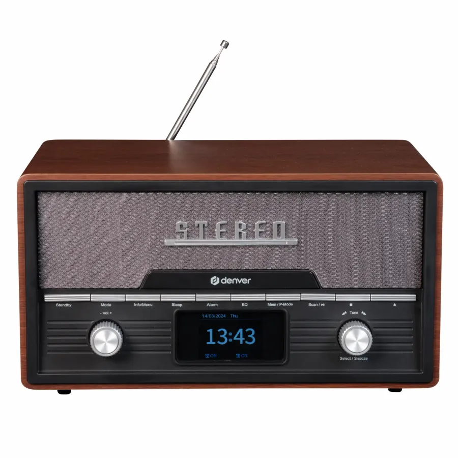 Microsistem Audio Retro Denver MDA-525DW cu Radio DAB+/FM și CD Player Bluetooth Dark Wood