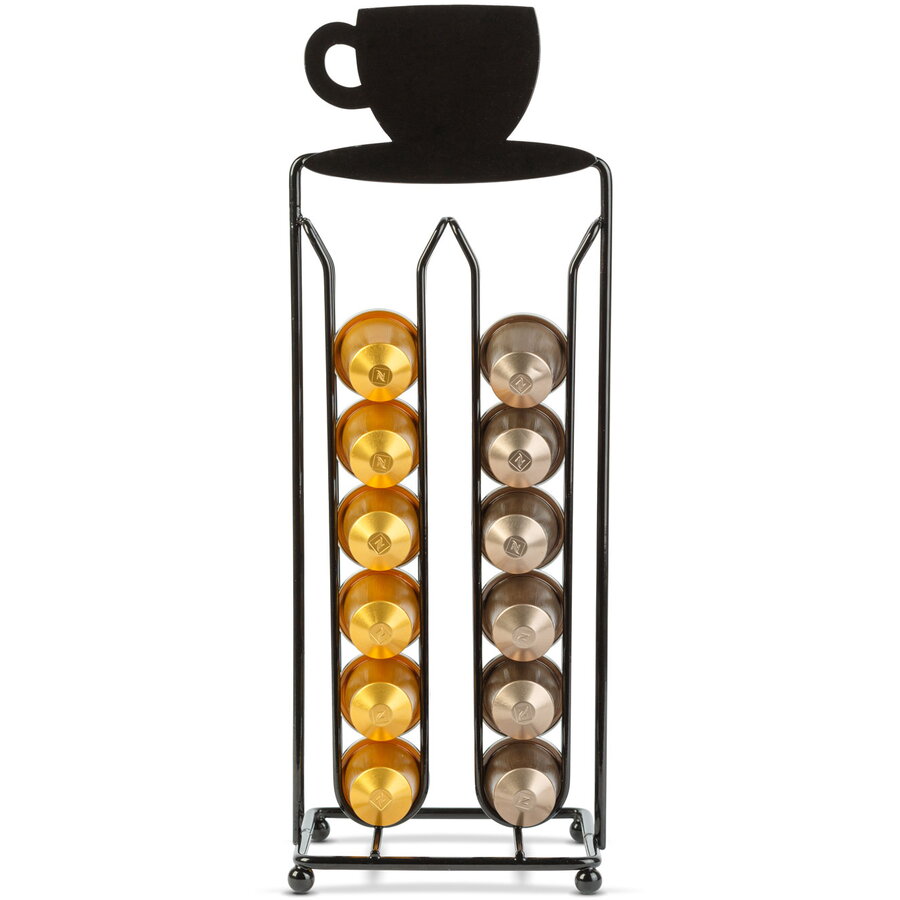 Suport Capsule Cafea Nespresso 28 Capsule Metal Organizator Vertical pentru Espressor Negru Mat