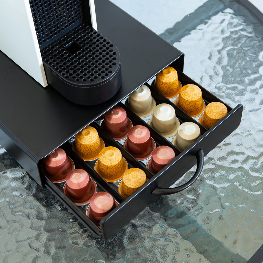 Suport Capsule Cafea Nespresso 50 Capsule Metal cu Sertar Organizator pentru Espressor Negru Mat