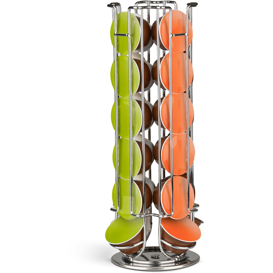 Suport Capsule Cafea Dolce Gusto 24 Capsule Metal Rotativ Crom Organizator Bucatarie