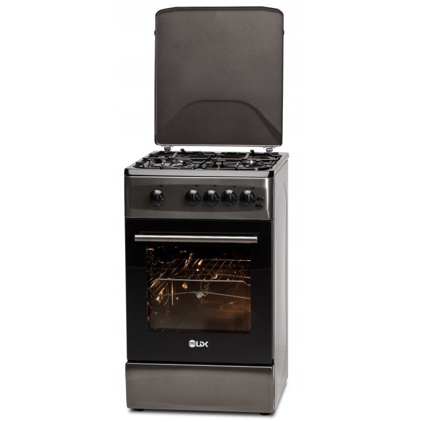 Aragaz 4 Arzatoare Siguranta Grill Rotisor Aprindere Iluminare Capac Metalic Gri