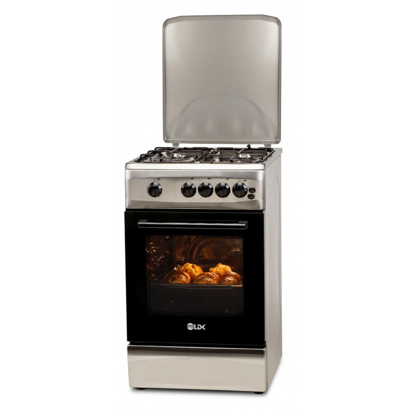 Aragaz 4 Arzatoare Siguranta Grill Rotisor Aprindere Iluminare Capac Metalic 50cm Inox