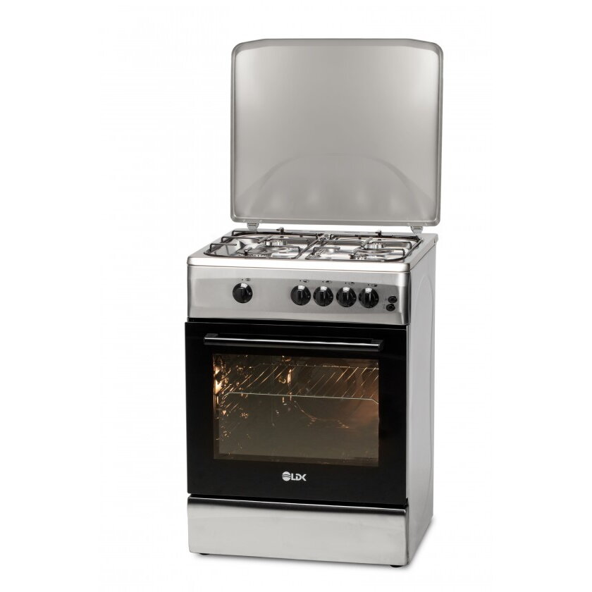 Aragaz 4 Arzatoare Siguranta Grill Rotisor Aprindere Iluminare Capac Metalic Inox