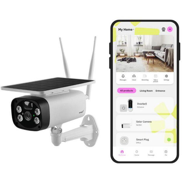 Camera de Supraveghere pentru Exterior OSC-01-EU Panou Solar Integrat Detectie Miscare Comunicare Bidirectionala Sirena WiFi IP55  Alb