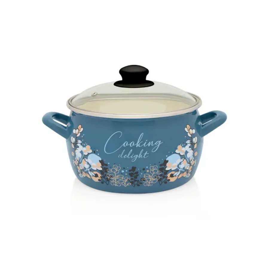 Oală Metalac 7.5l Cu Capac Sticlă Cooking Delight 24cm 7.5l Albastru