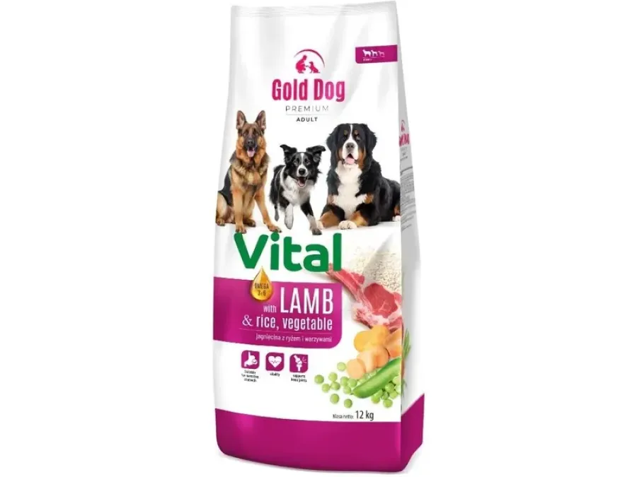 Hrana Uscata pentru Câini GOLD DOG Premium Vital Miel și Orez 12kg