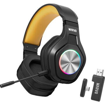 Căști Gaming Marvo HG9084W Pulz Wireless 80W Bluetooth Iluminare RGB Negru