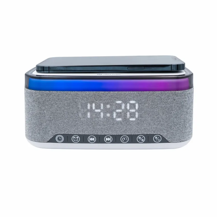 Radio cu Ceas Denver CRQ-225 Funcție de Încărcare Wireless QI pentru Smartphone Iluminare LED Bluetooth Gri — imaginea 3