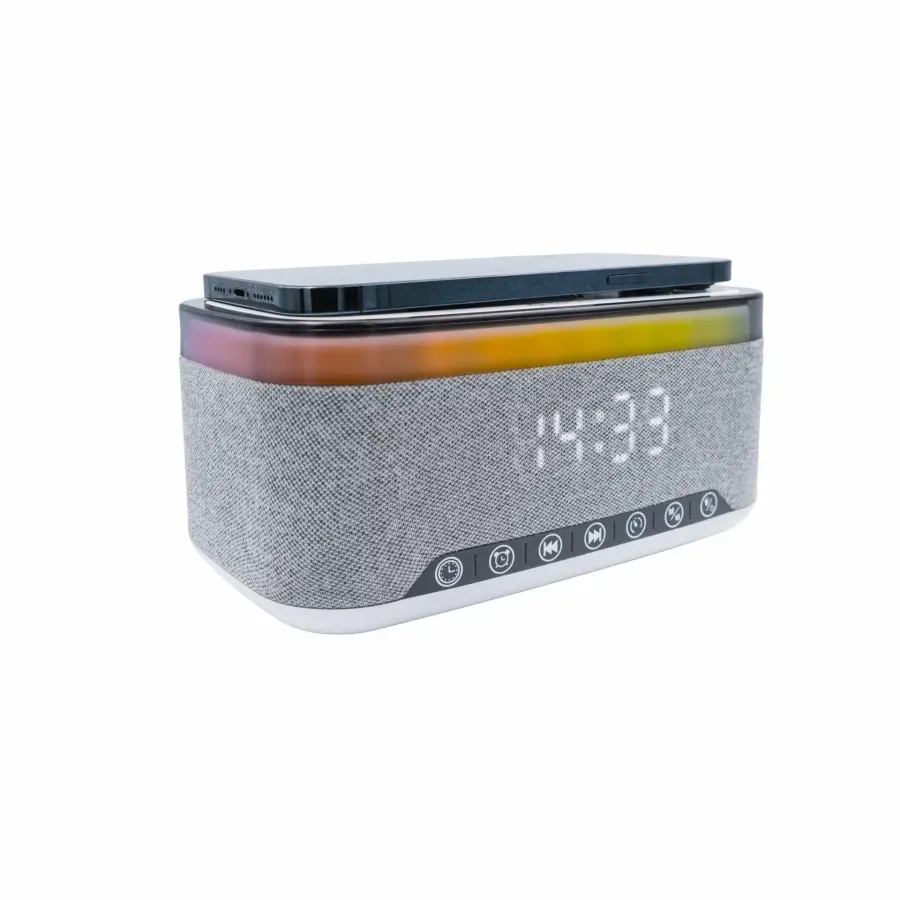 Radio cu Ceas Denver CRQ-225 Funcție de Încărcare Wireless QI pentru Smartphone Iluminare LED Bluetooth Gri — imaginea 6