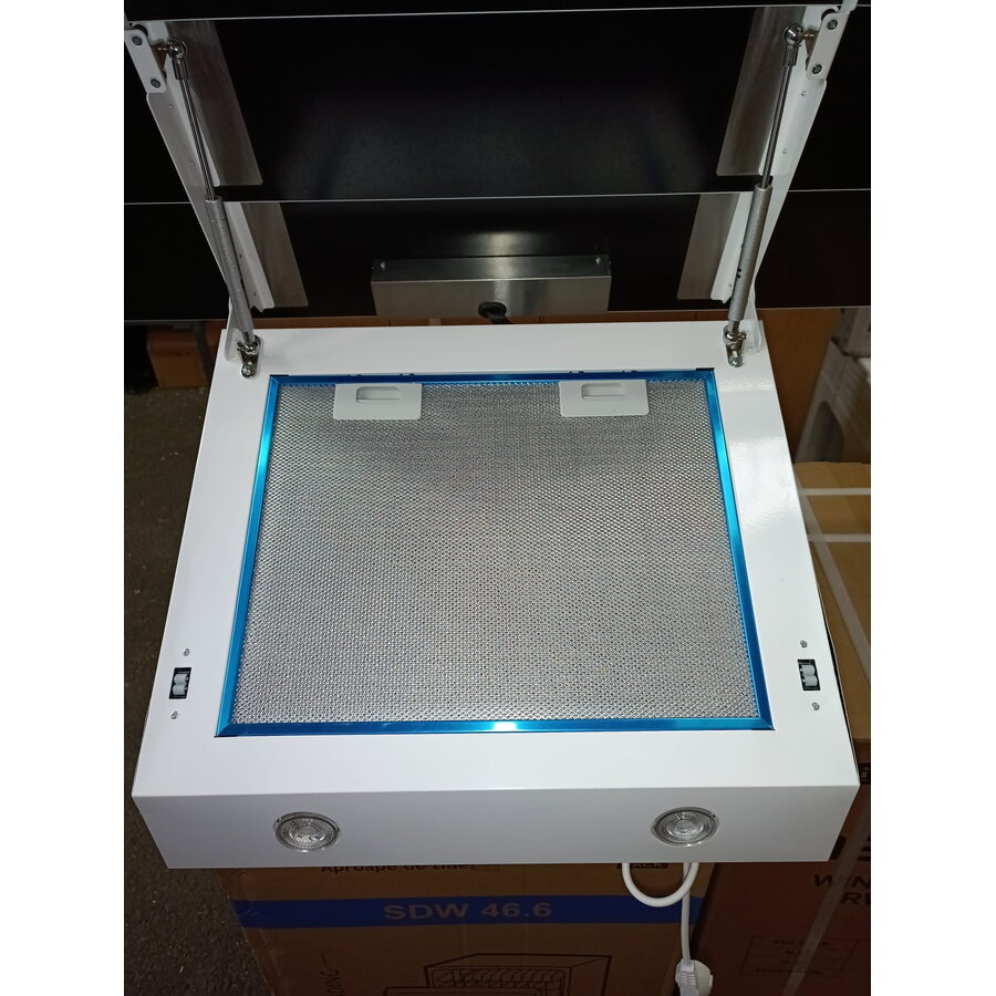 Hota Decorativa Resigilat Megas 1200 (90) 1 Motor Turbo 4 Viteze Lumina LED  Latime 90CM Clasa A Alb