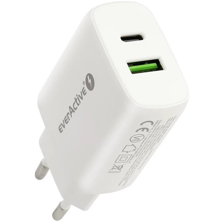 Incarcator 1 x USB Quick Charge 3.0 1 x USB-C PD PPS 25W Alb