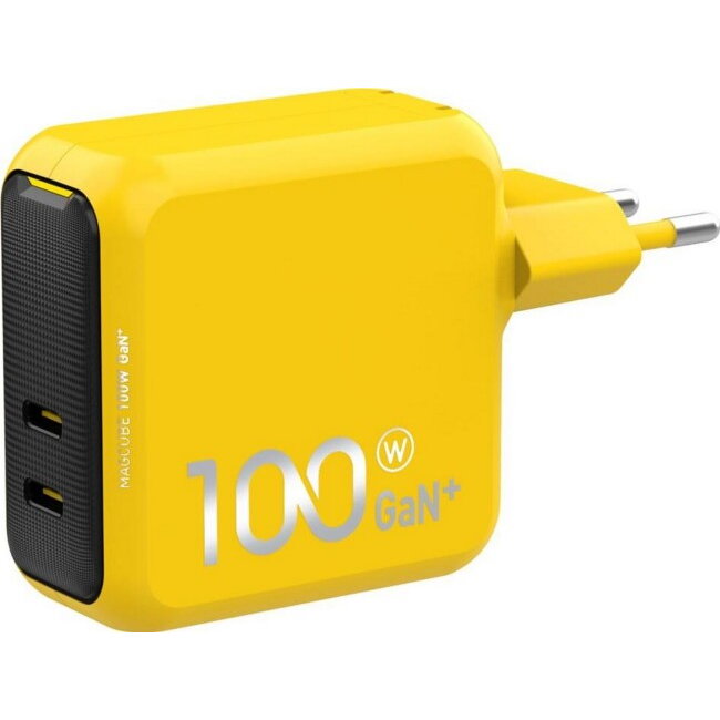 Incarcator Magcube PD 100W 2x USB-C Galben