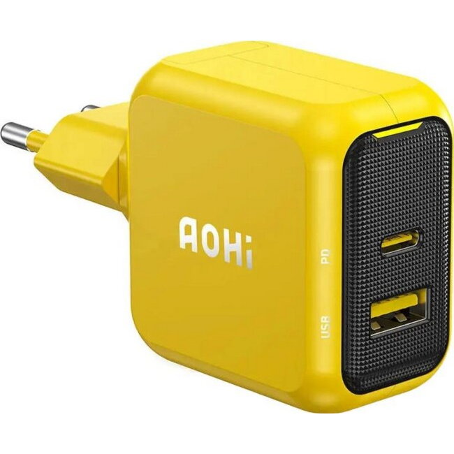 Incarcator Magcube PD 67W 1x USB-C 1x USB-A Galben