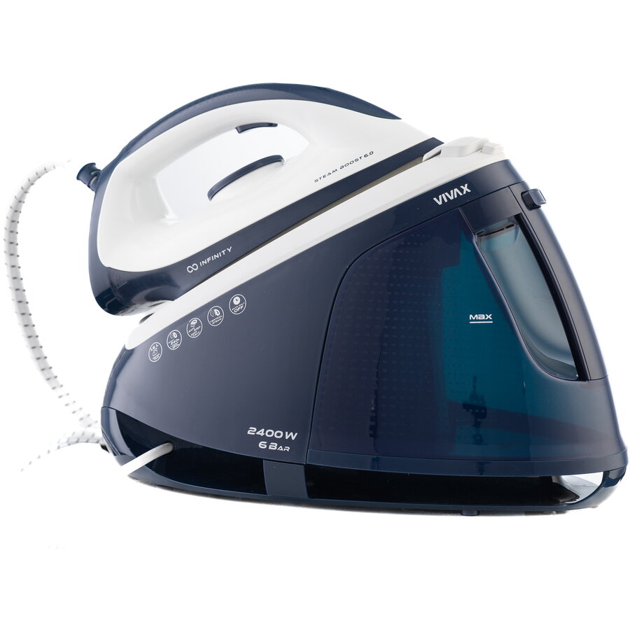 Statie de Calcat cu Abur IRS-6015C WBL Infinity Rezervor Apa 1.5L Presiune 6 Bari Termostat Reglabil Putere 2200-2600W Alb/Albastru
