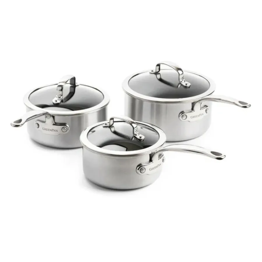Set 3 Cratite GreenPan Premiere Casserole cu Capac Stainless Steel