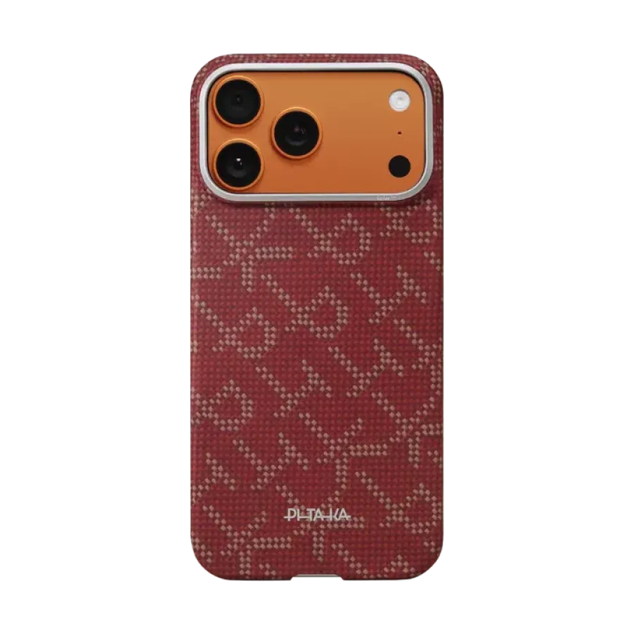 Husa Pitaka pentru iPhone 17 Pro Max Ultra-Slim PitaTap Monogram-Gold/Red