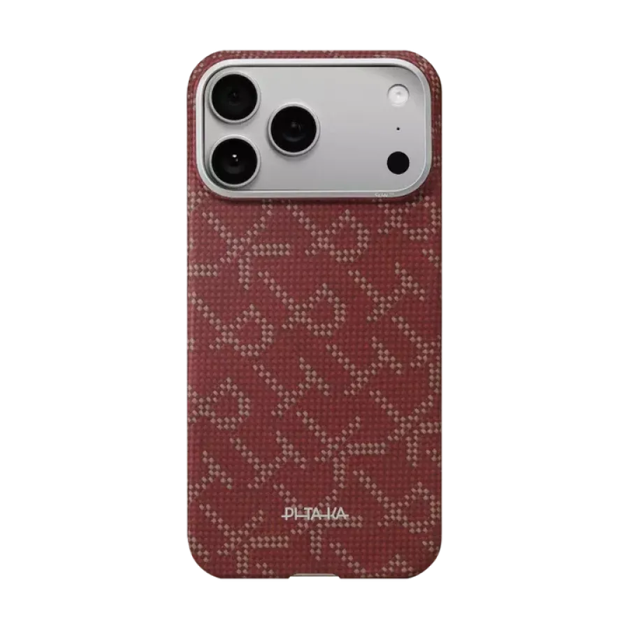 Husa Pitaka pentru iPhone 17 Pro Ultra-Slim PitaTap Monogram-Gold/Red
