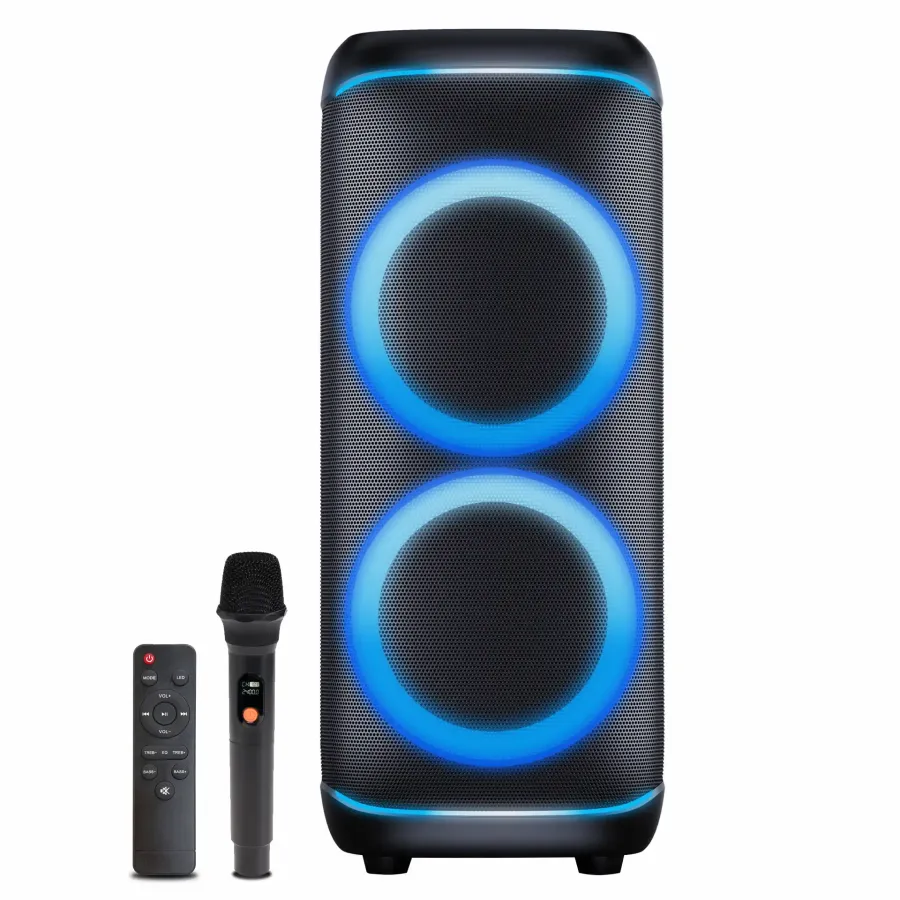 Boxa Portabilă Denver BPS-470 Iluminare LED Microfon și Telecomanda Putere RMS 200W IPX4 Negru