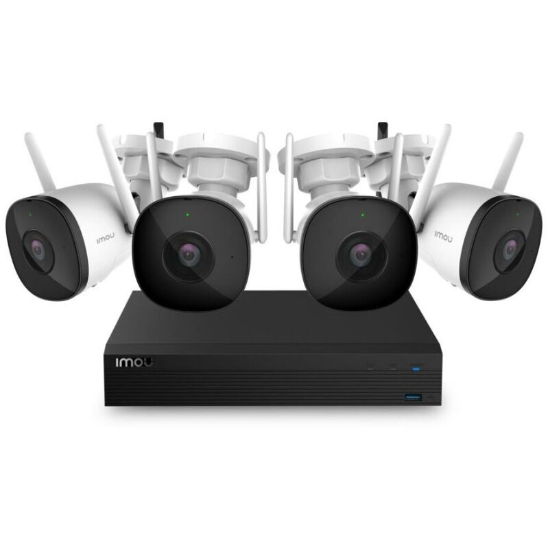 Kit de Supraveghere pentru Exterior 4 Camere  Bullet 2 Senzor 2MP Wi-Fi si NVR 4 Canale Alb/Negru