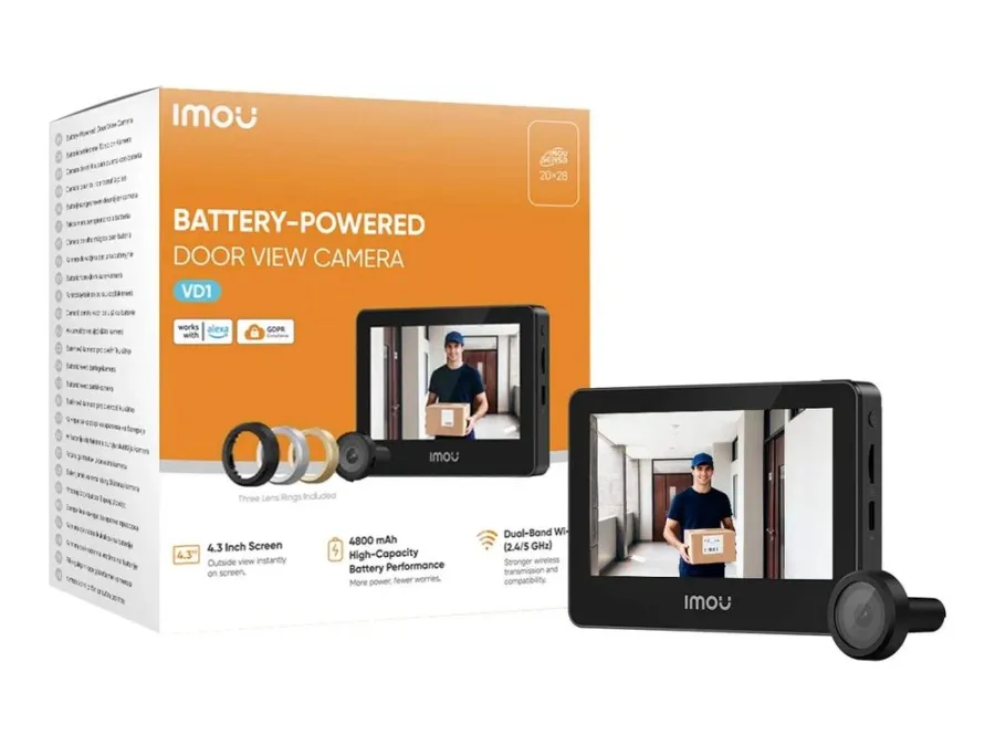 Accesorii Supraveghere IMOU VD1 Vizor de Ușă cu Camera 5MP și cu Ecran Interior 4.3Inch Detectare Persoane Wi-Fi Negru