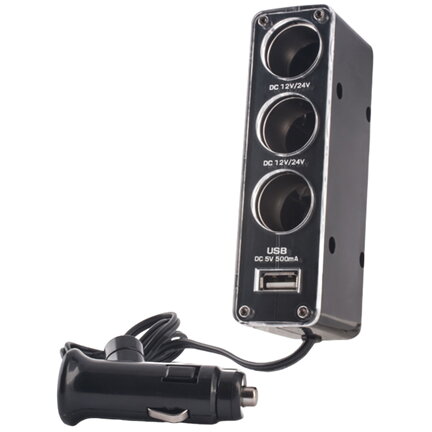 Adaptor Priza Auto 3 in 1 + USB Negru