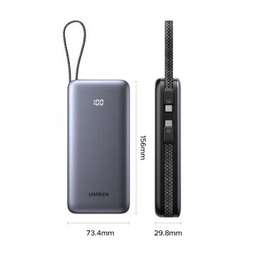 Baterie Externa Ugreen PB528 (55985B) 20000mAh 30W QC + PD 1 x USB-A - 3 x USB-C Gri — imaginea 3