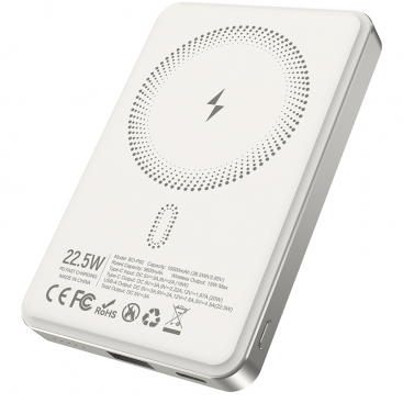 Baterie Externă BWOO Wireless BO-P82 10000mAh 22.5W PD + FQI 1 x QI - 1 x USB-C Alb