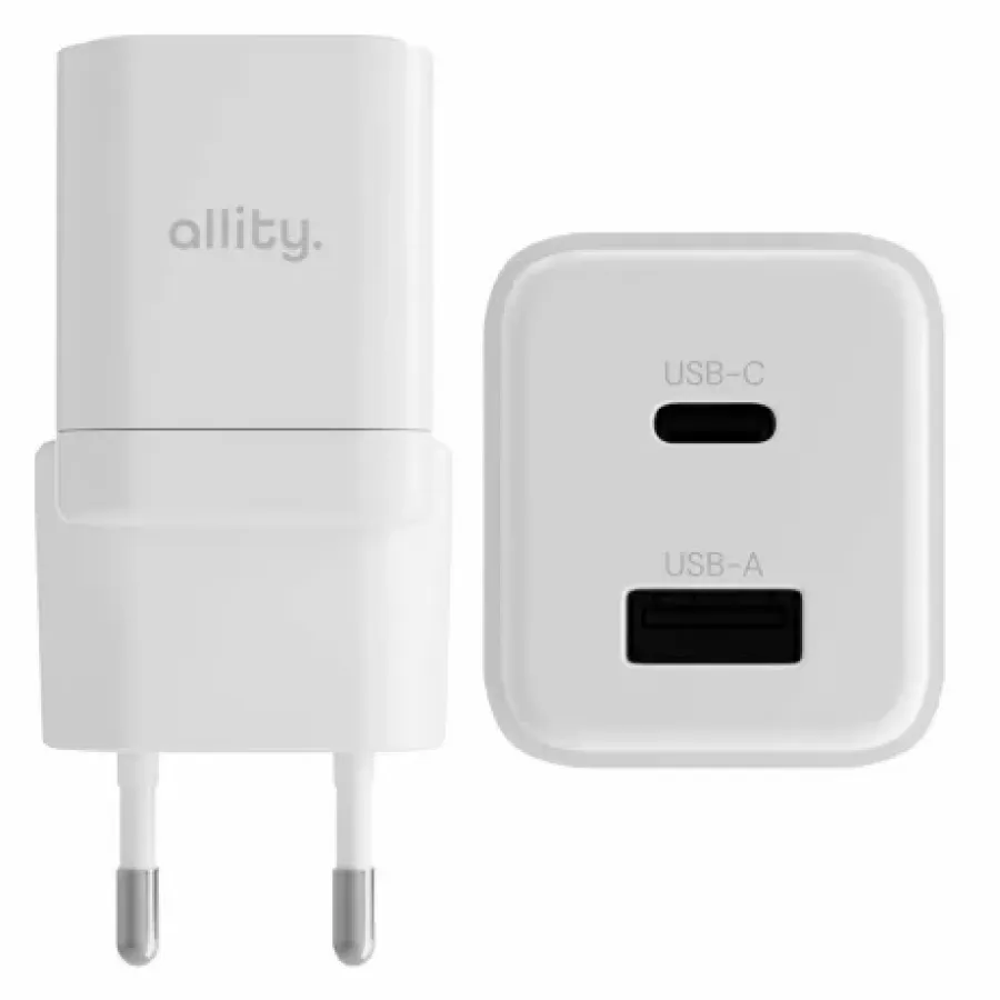 Incarcator Rețea Allity ATC-01-20WAC GaN PD QC 1x USB-C 1x USB-A 20W Alb