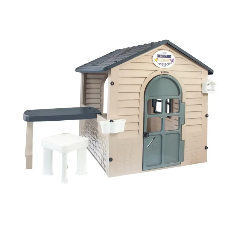 Căsuță de Joacă pentru Exterior Mochtoys MO13010 cu Măsuță și Scaunel 120 x 175 x 120.5CM Varsta 1 An+ Gri