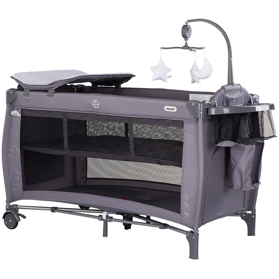 Patut Pliabil Bella de la Nastere pana la 15KG Include Saltea de Infasat Carusel si Geanta Transport Charcoal