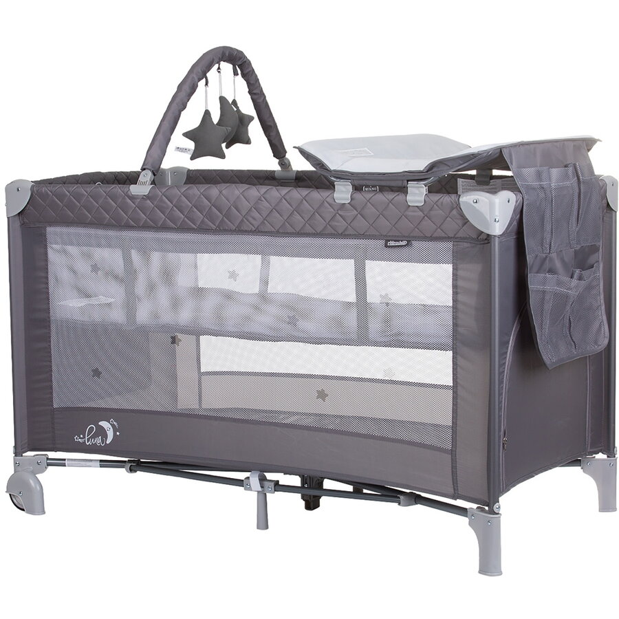 Patut Pliabil Luna cu Saltea de Infasat si Arcada Jucarii de la Nastere Maxim 15KG Ash Grey