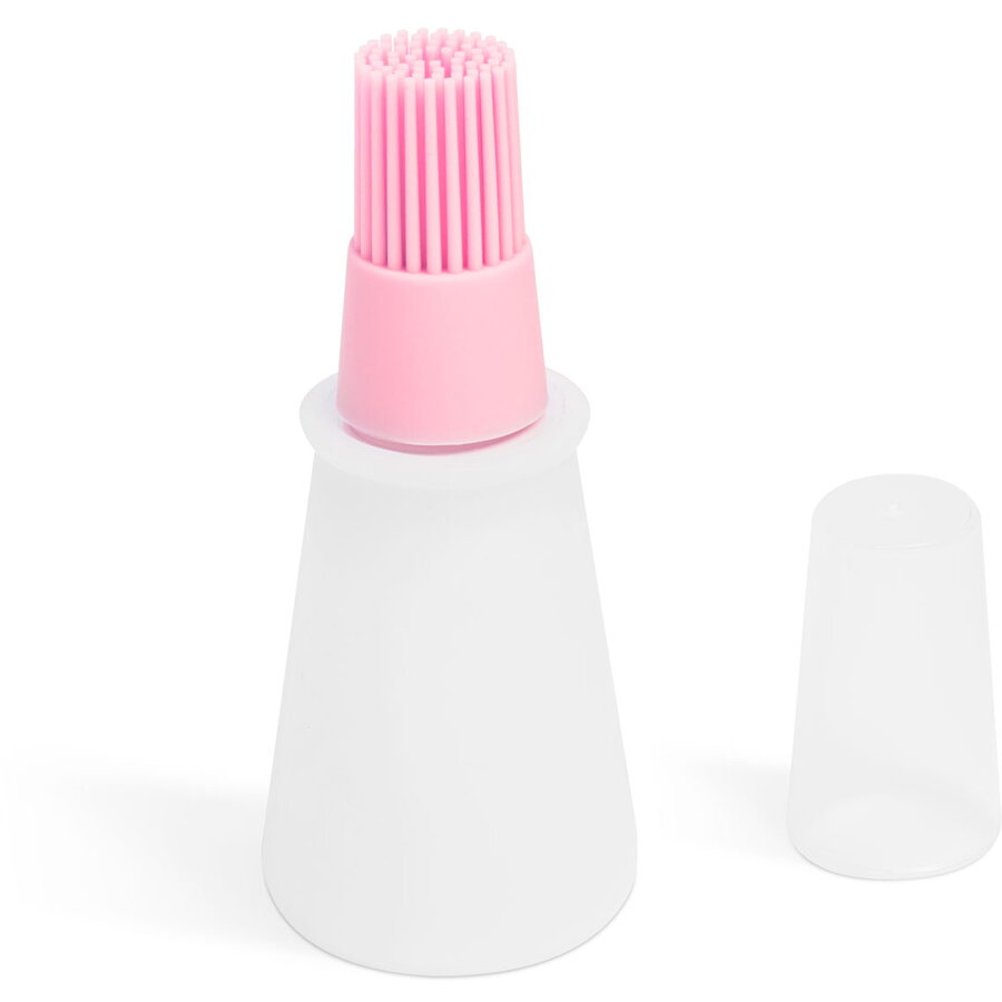 Pensula Silicon de Bucatarie 57518PK cu Recipient pentru Ulei 60ML Dozator Integrat Alb/Roz