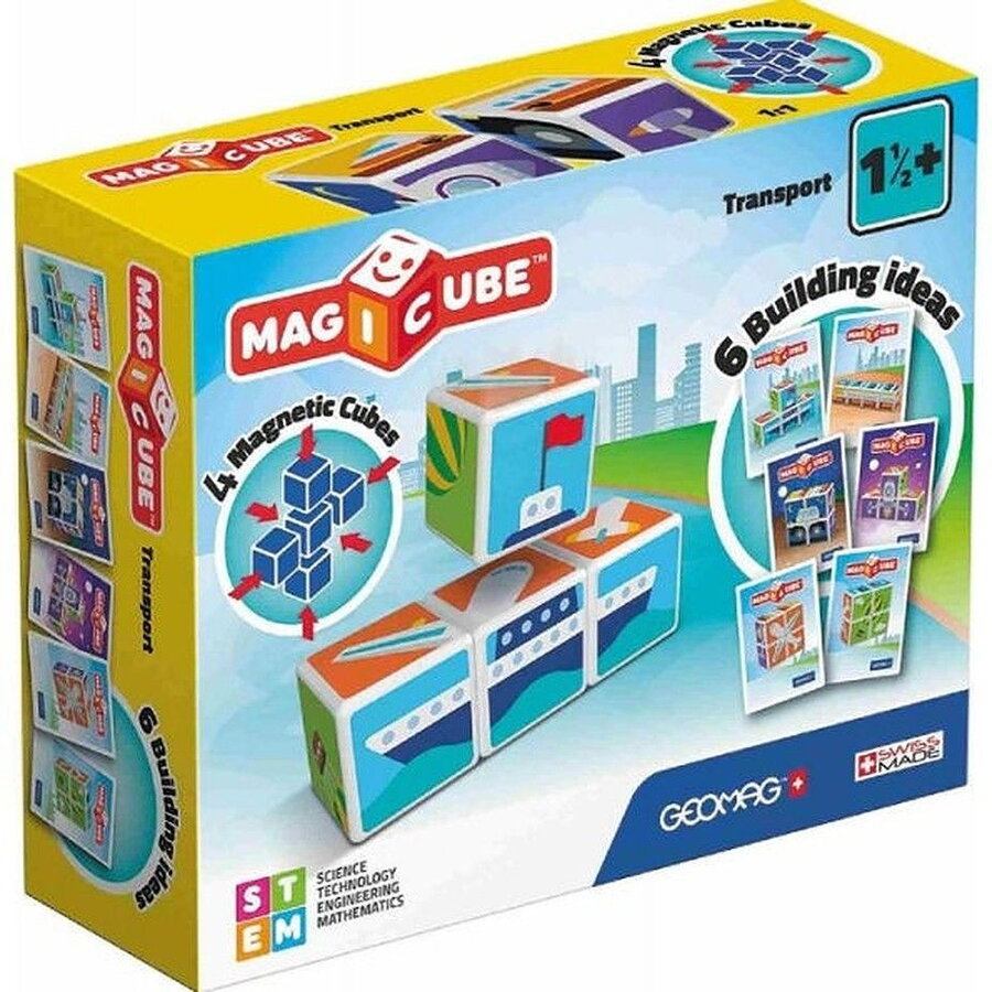 Set Cuburi Magnetice Magicube - Transport 4 Piese Varsta 18 Luni+ Multicolor