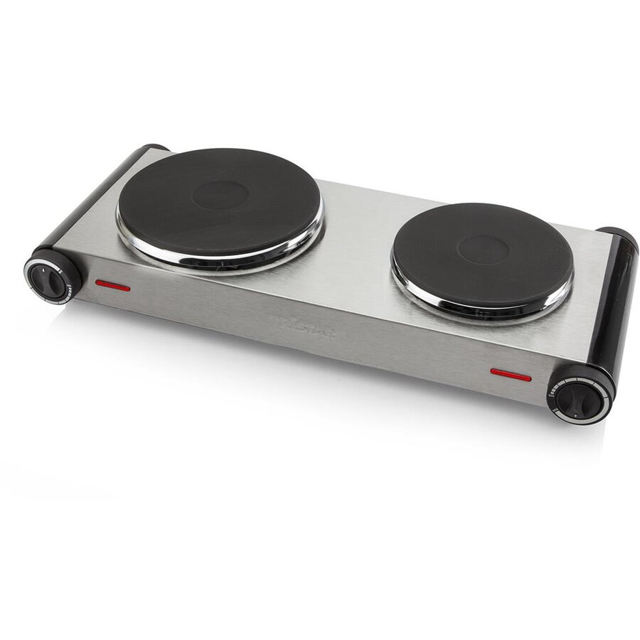 Plita Electrica Dubla KP-6248 cu 2 Zone de Gatit 2500W Inox/Negru