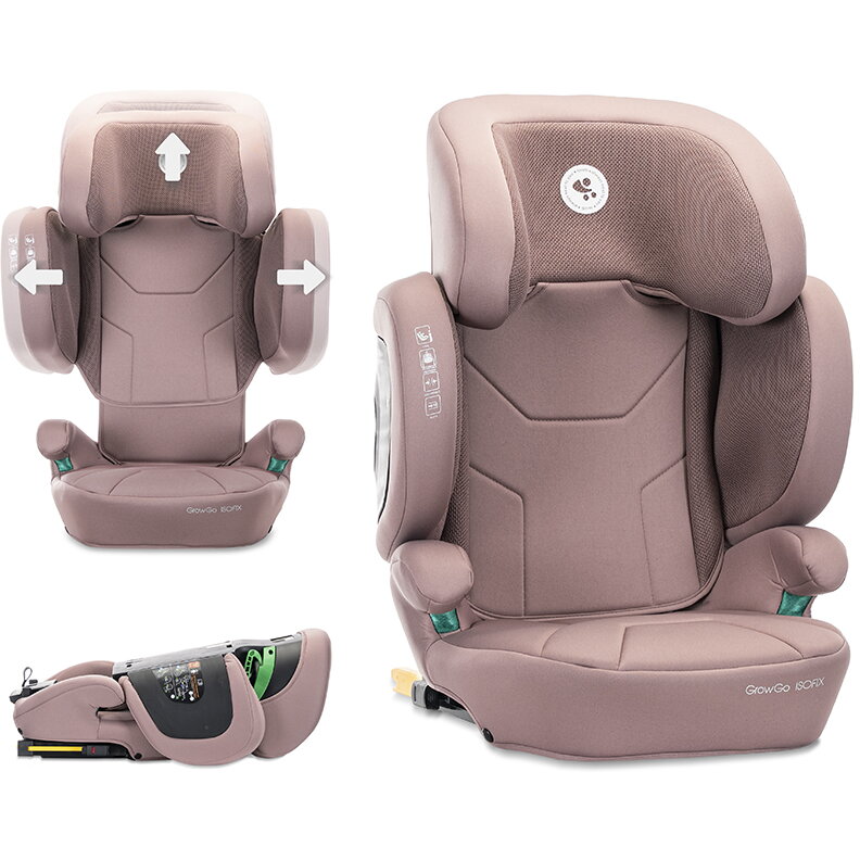 Scaun Auto pentru Copii Growgo Isofix Pliabil Protectii Laterale Extensibile Spatar Reglabil Tetiera Reglabila 100-150 cm 3-12 Ani Pink
