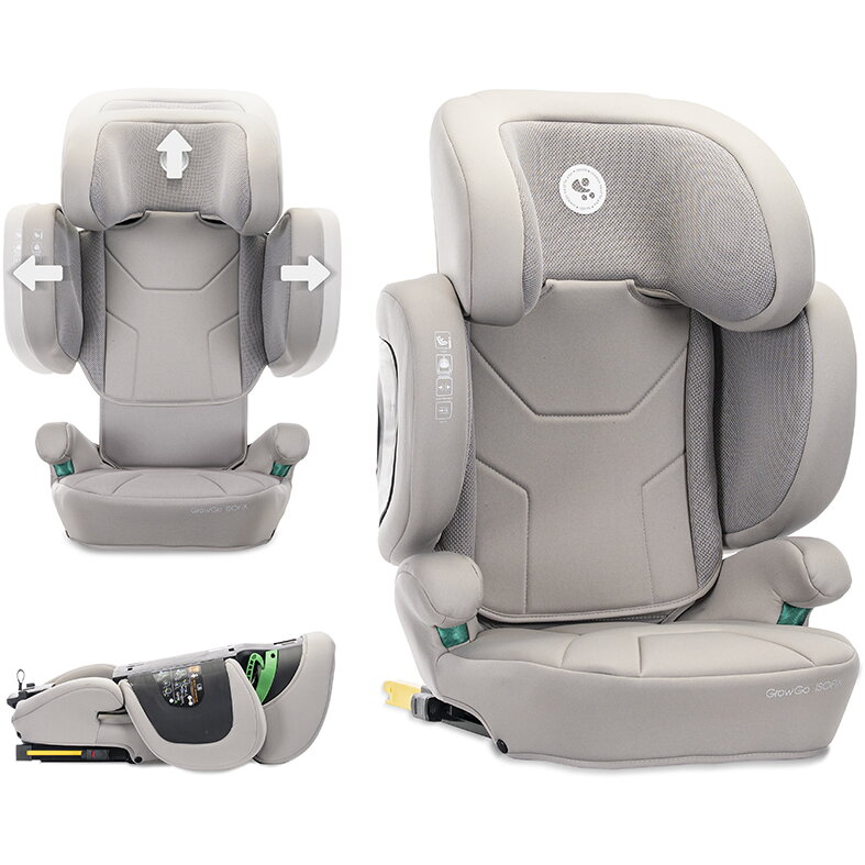 Scaun Auto pentru Copii Growgo Isofix Pliabil Protectii Laterale Extensibile Spatar Reglabil Tetiera Reglabila 100-150 cm 3-12 Ani Grey