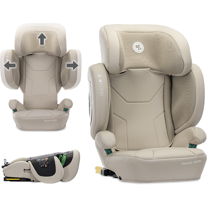 Scaun Auto pentru Copii Growgo Isofix Pliabil Protectii Laterale Extensibile Spatar Reglabil Tetiera Reglabila 100-150 cm 3-12 Ani Beige