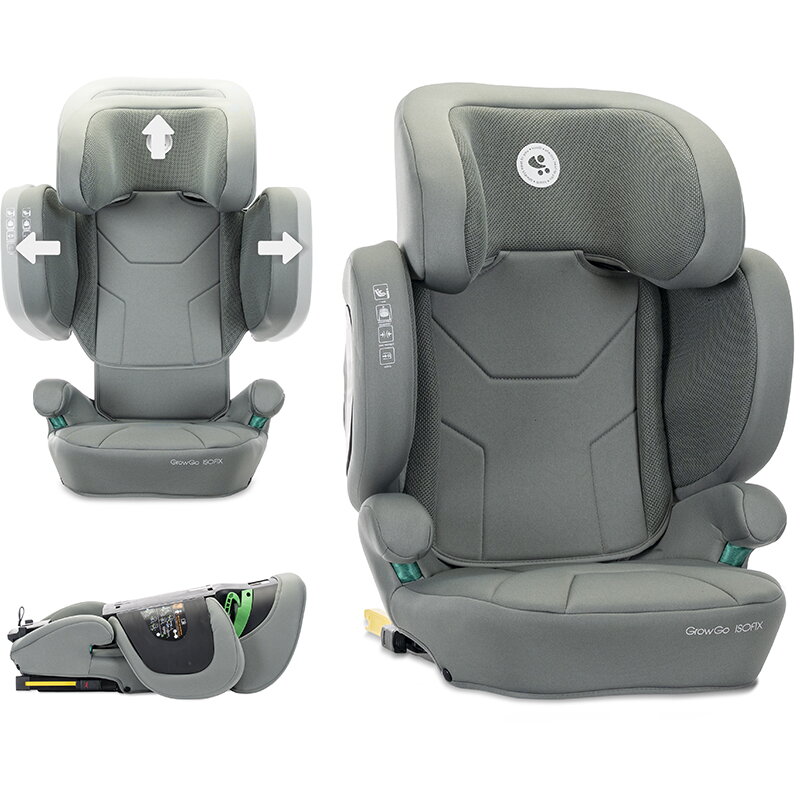 Scaun Auto pentru Copii Growgo Isofix Pliabil Protectii Laterale Extensibile Spatar Reglabil Tetiera Reglabila 100-150 cm 3-12 Ani Green