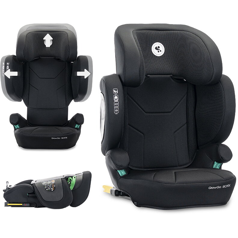 Scaun Auto pentru Copii Growgo Isofix Pliabil Protectii Laterale Extensibile Spatar Reglabil Tetiera Reglabila 100-150 cm 3-12 Ani Black